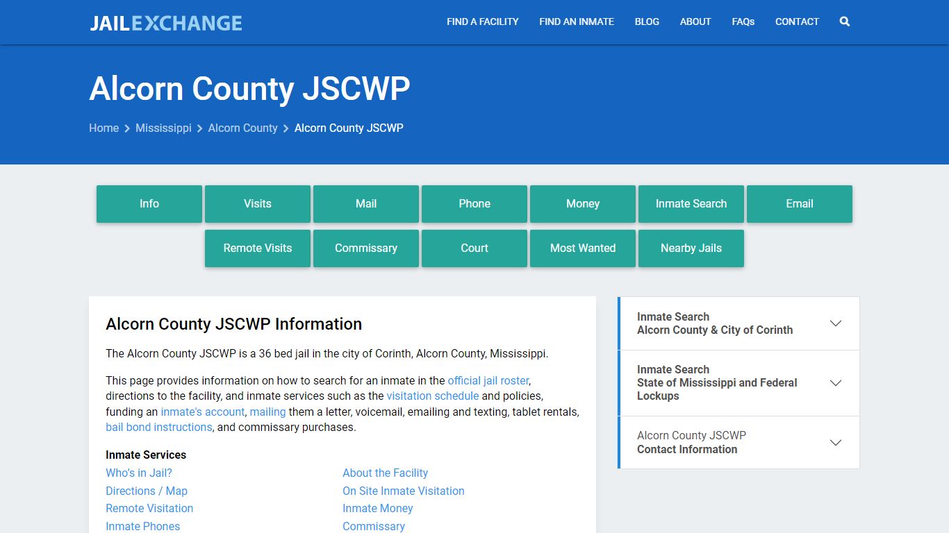 Alcorn County JSCWP, MS Inmate Search, Information - Jail Exchange